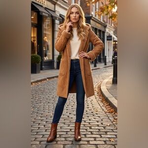 Michael Kors faux shearling lined hooded faux suede coat in cappuccino brown L